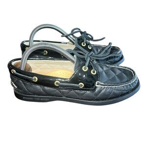 Sperry Top Spider Boat Shoes Women Size 6 M Black Quilted Leather
